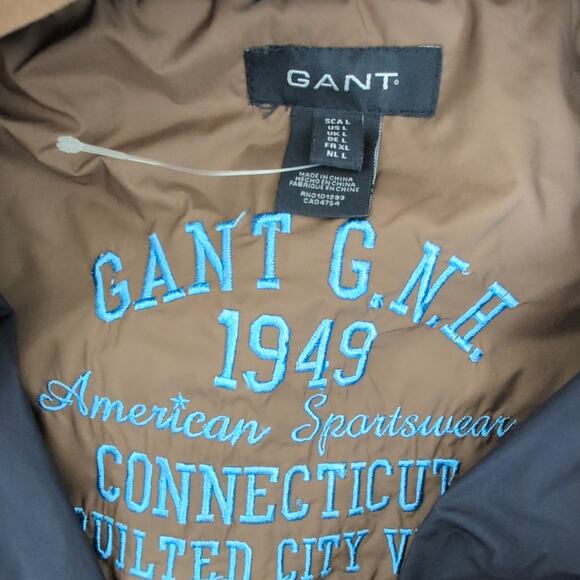 GANT Quilted Vest Womens Large Brown Hooded Snap Puffer Gillet Preppy Old Money - Picture 6 of 13